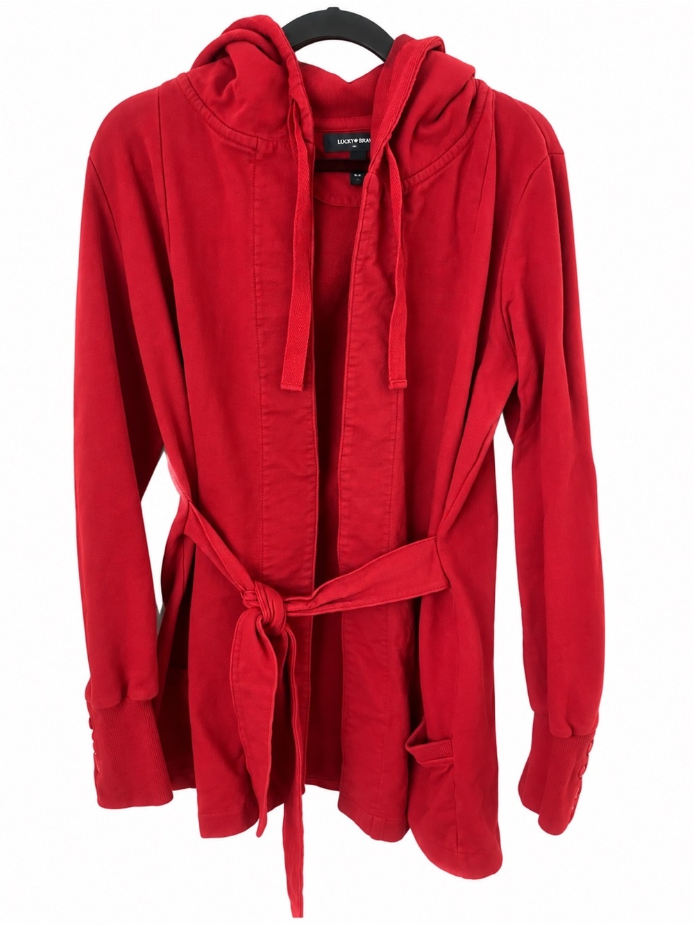 Vintage Lucky Brand Red Hooded Belted Jacket Size L Y2K